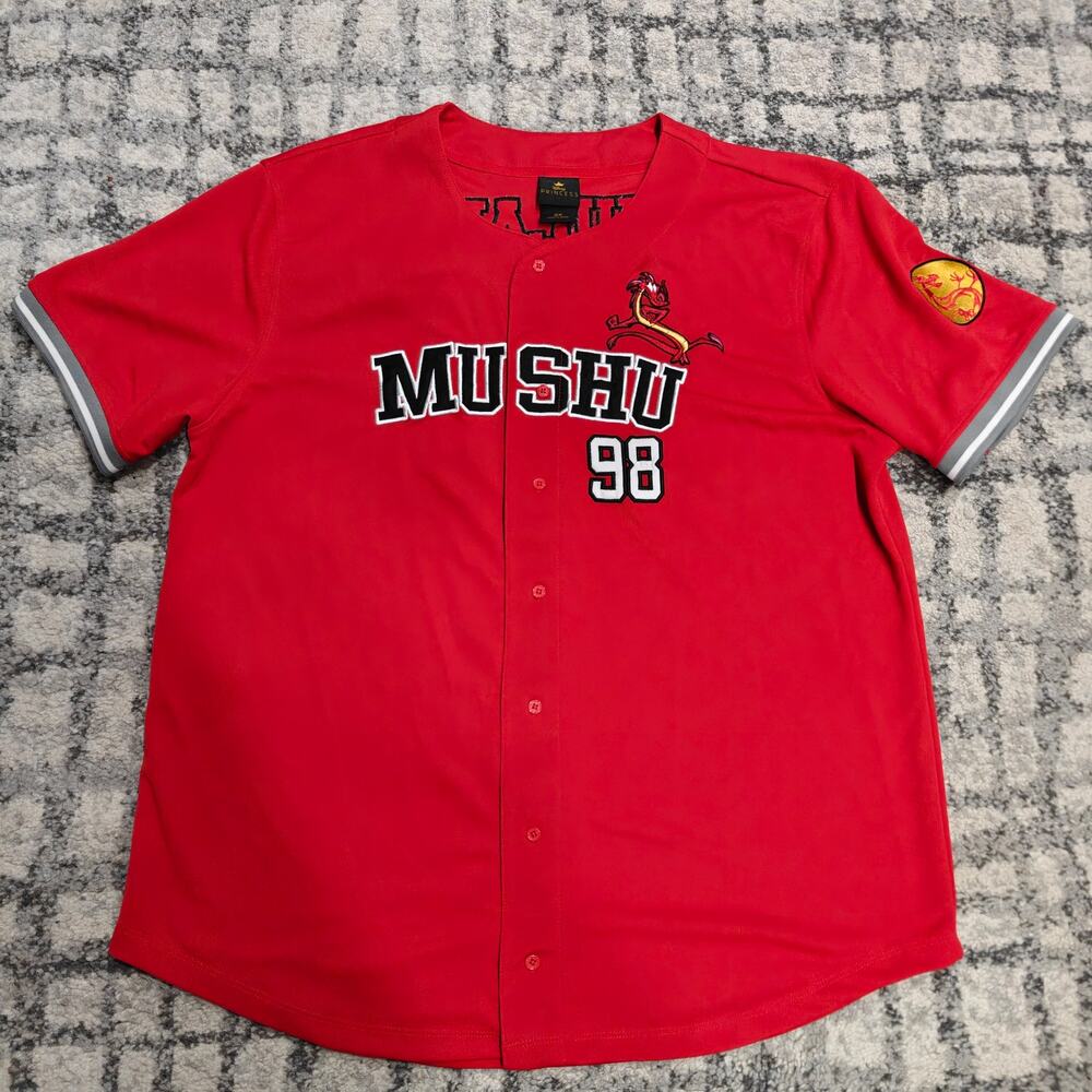 Disney Mulan Mushu 98 BoxLunch Baseball Jersey Red Embroidered Unisex Size 2X